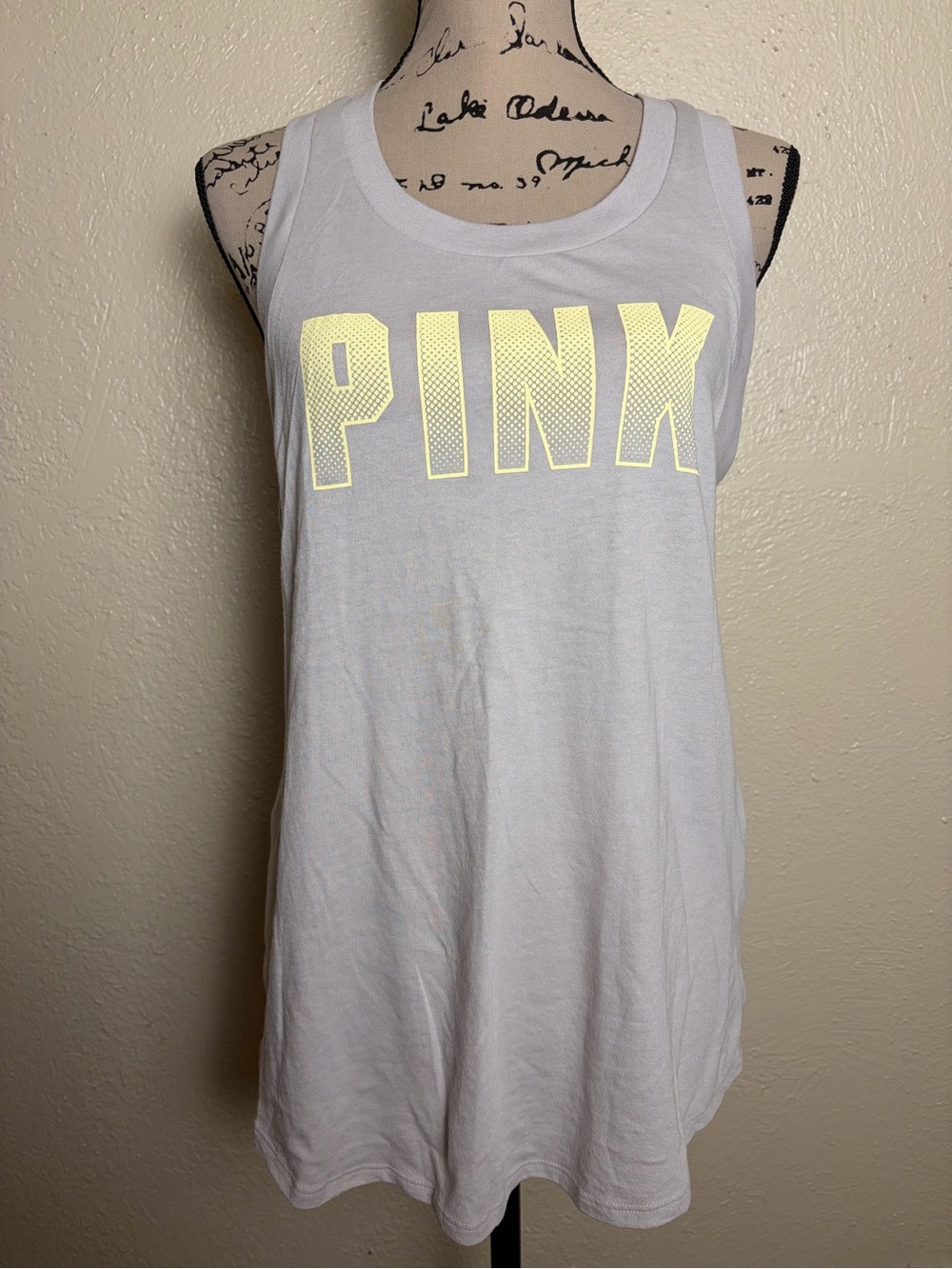 PINK Victoria's Secret Logo Tank Top Razorback Women's Soft Gray Size Medium